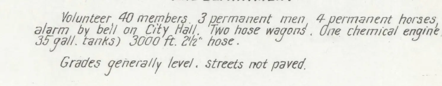 Handwritten notes on the 1907 sheet ending “Grades generally level. streets not paved.”