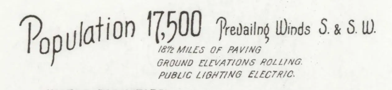 Hand lettering on the 1928 sheet: “Population 17,500” and below it “18½ miles of paving.”